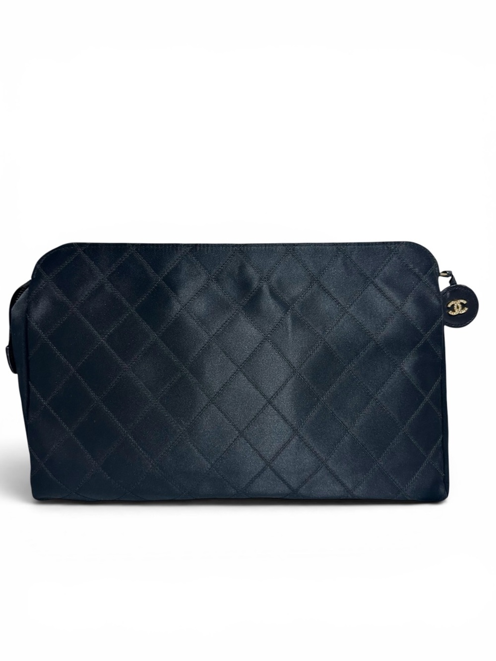 Chanel Black Quilted Satin & Leather O Case Evening Clutch Bag with Crystals